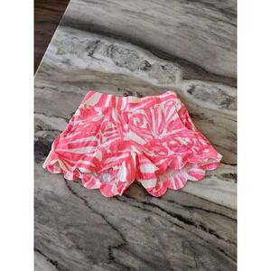 Lilly Pulitzer Dahila Beach Scallop Shorts‎ Women's XS Pink Smocked Waist